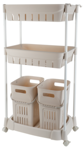 Tralle med 2 skittentøyskurver og 2 kurver, 52,5 x 34 x 107 cm