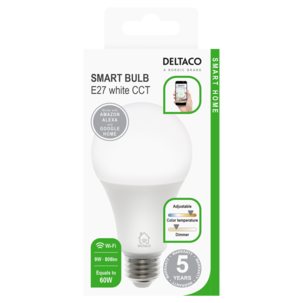 Deltaco Smart Home LED-lampa E27, 9 W, dimbar