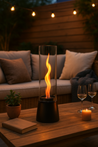 Skandi FlameTwister bordkamin bioetanol ute og inne