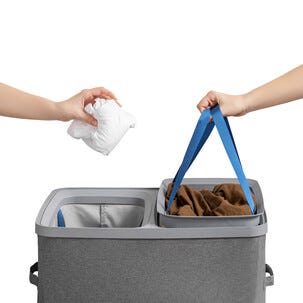 Tvättkorg med lock och 2 tvättpåsar, 56 x 40 x 67 cm