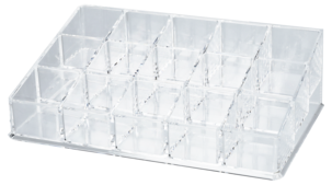 Meikkiteline 15 lokeroa, kirkasta muovia