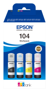 Epson 104 Eco Tank Mustepullo, 4 väriä