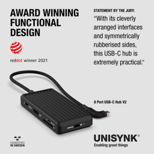 Unisynk USB-C hub for laptop, 8 porter