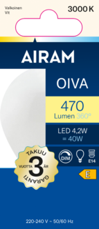 Airam Oiva LED-lamppu himmennettävä E14 4,2 W, lämpimän valkoinen