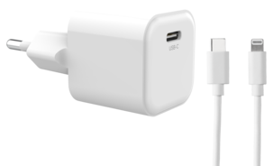 USB-C–Lightning Laturi, PD, 1 m, 3 A, 20 W, valkoinen