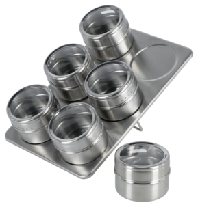 Krydderbokser med magnetisk stativ, 6-pakning