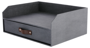 Brevkurv og skuff med lærhåndtak, mørk grå