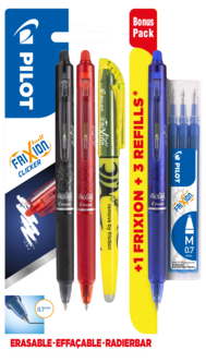 Pilot Frixion Clicker 3-pack med refill och överstrykningspenna