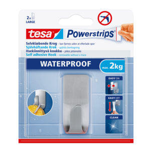 Tesa Waterproof självhäftande krok 2 kg, krom, 1-pack