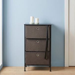 Kommode i metall med skuffer i tekstil, svart