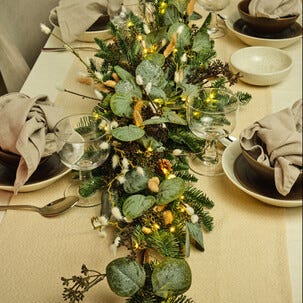 Bordsdekoration jul, ljusslinga och granris, 120 cm