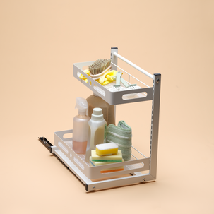 Uttrekkbar skaphylle, oppbevaring i 2 nivåer, hvit