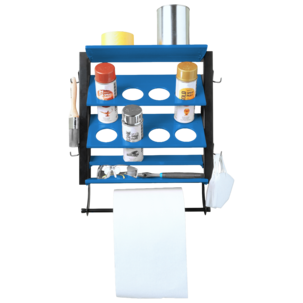 Cocraft vägghylla med förvaring av sprayfärg och torkpapper