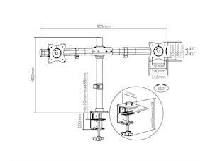 Multibrackets M deskmount Basic Näyttöteline, VESA, 2 näytölle