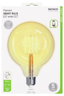 Deltaco Smart Home LED-filament globlampa E27 WiFi