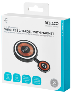 Deltaco 2-i-1 magnetisk trådløs lader, 15 W