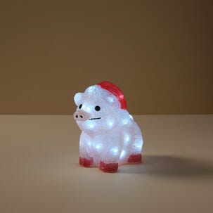 Julepynt gris med lys til utendørs bruk, 19,5 cm