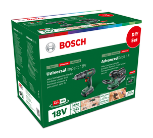 Bosch skruvdragare och excenterslip set med batteri