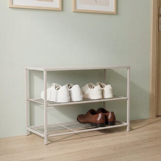 Skohylla med 3 hyllplan, beige metall, 62,5 cm