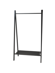 Klesstativ med skohylle i tre, svart