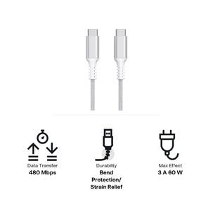 USB-C-kaapeli 1,5 m USB-C–USB-C kangaspäällysteinen, Clas Ohlson