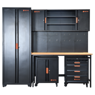 Garasjeinnredning, skap, arbeidsbenk og verktøytavle, 6 deler