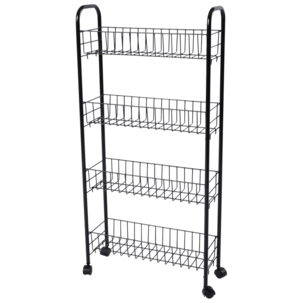 Smal rullvagn med 4 korgar, svart, 40 x 14,5 x 84 cm