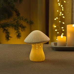 Dekorasjonssopp keramikk med LED-lys og timer, 14,8 cm