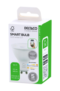Deltaco Smart LED-pære GU10 5 W dimbar, SH-CHLGU10