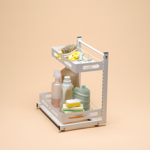 Uttrekkbar skaphylle, oppbevaring i 2 nivåer, hvit