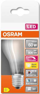 Dimbar normallampa LED E27 Osram, varmvit