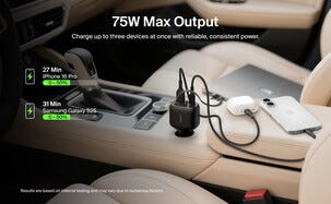 Belkin BoostCharge snabbladdare bil, USB-A, USB-C, 75 W
