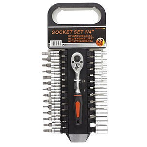 Hylsenøkkelsett, 27 deler 1/4