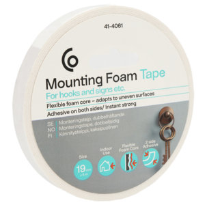 Dubbelhäftande monteringstejp inomhus, 19 mm x 5 m, vit