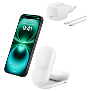 Belkin UltraCharge 2 in 1 Qi2-laddare, 25 W