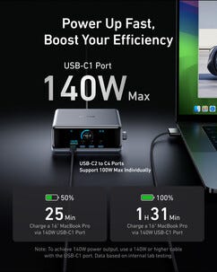 Anker Prime laddstation USB-C/A 6 portar 250 W, silver
