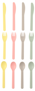 Plastbestick flergångs, gaffel kniv sked, 4 personer