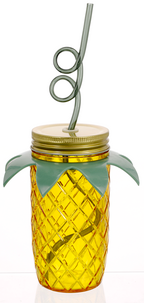Plastmugg med lock och sugrör, Ananas