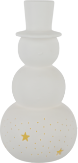 Snögubbe i keramik med LED och timer, 14,8 cm
