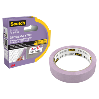 Scotch Maalarinteippi herkille pinnoille, keltainen, 24 mm x 41 m