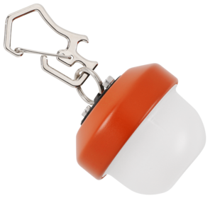 Ladattava retkivalaisin, jossa koukku ja pullonavaaja