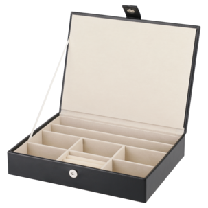 Smyckeskrin herr, smyckesbricka med lock, stapelbar, svart