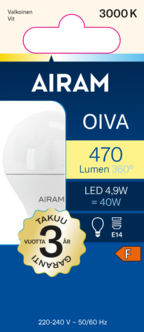 Airam Oiva LED-lamppu E14 4,9 W, lämpimän valkoinen