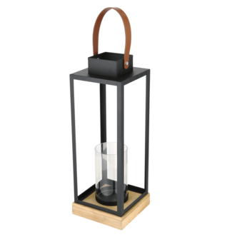 Lykt i glass, metall og tre, svart