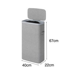 Smal tvättkorg med lock, plast/tyg, 22 x 40 x 67 cm, grå