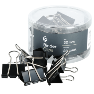 Mellanstora pappersklämmor metall svart 32 mm 24-pack
