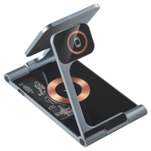 Deltaco 3-i-1 trådlös laddare med magnet, 15 W