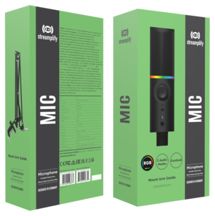 Streamplify MIC USB-mikrofoni, RGB-valo ja mikrofonivarsi
