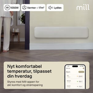 Mill Invisible Smart WiFi Sähköpatteri Gen. 4, valkoinen, 1050 W