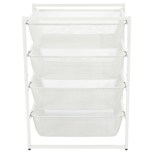 Trådkurv med stativ og 4 kurver, 49 x 55 x 71 cm, hvit